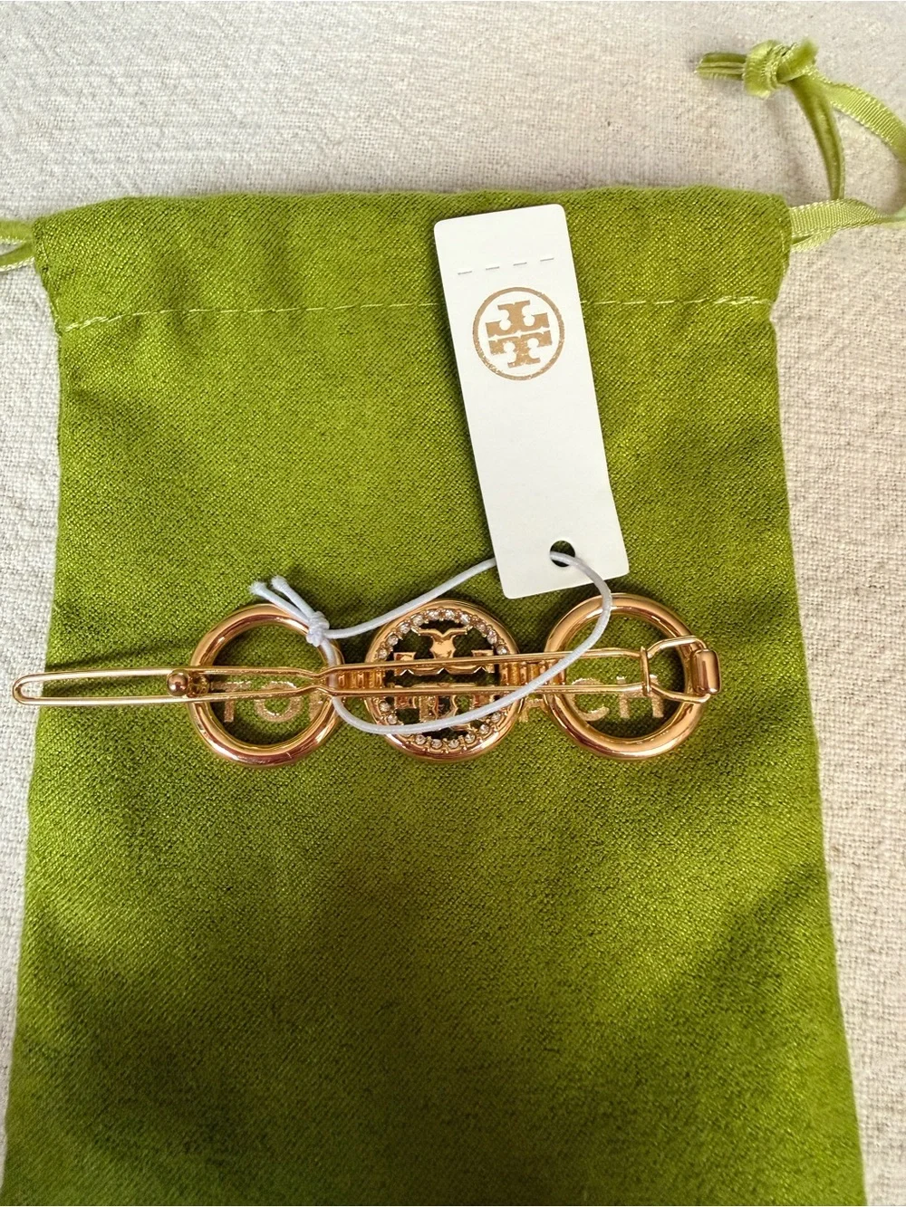 Tory Burch Gold-Plated Pave Crystal Barrette